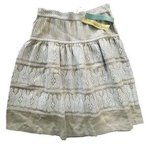 Catherine Malandrino Linen Bohemian Skirt Embroidered Tiered Natural Oatmeal 10